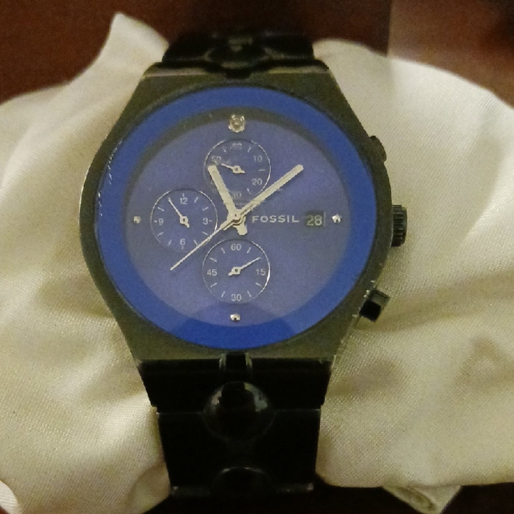 Fossil Midnight Black and Royal Blue Chronograph Watch